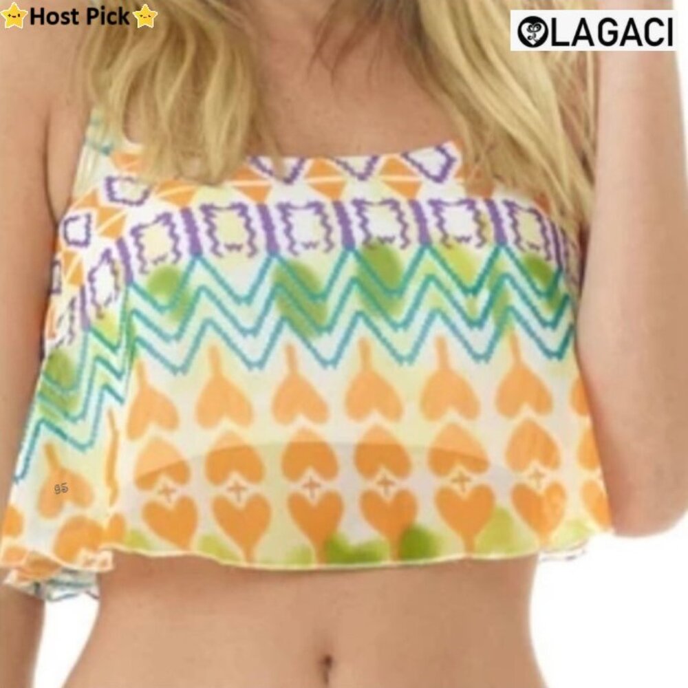 ⛔️SOLD⛔️ LAGACI Crop Top - Chiffon, Built-in Bra, Adj Straps - Sz M NWT - Picture 1 of 13
